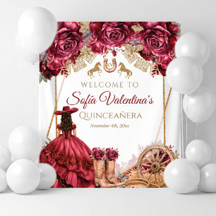 Burgundy Gold Charra Quinceanera Cowboy Boots Tapestry