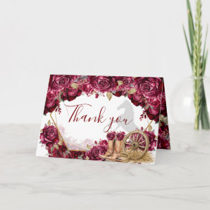 Burgundy Gold Charra Quinceanera Cowboy Boots Thank You Card