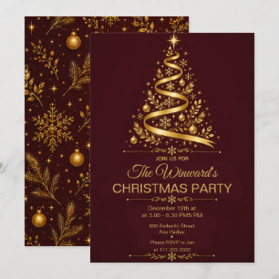 Burgundy Gold Christmas Party Invitation