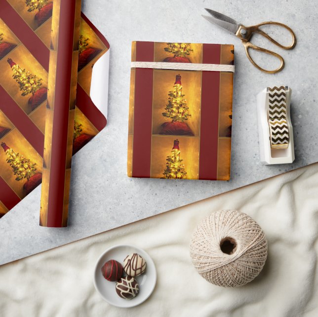 Burgundy Gold Christmas Tree Wrapping Paper (Crafts)