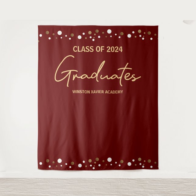 Burgundy Gold Class of 2024 Graduates backdrop Tapestry (Front)