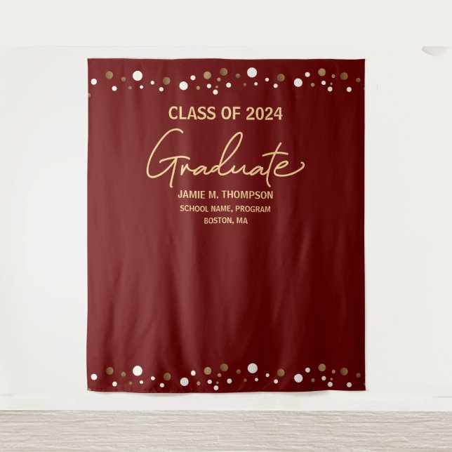 Burgundy Gold Class of 2024 photo booth graduation Tapestry (Front)