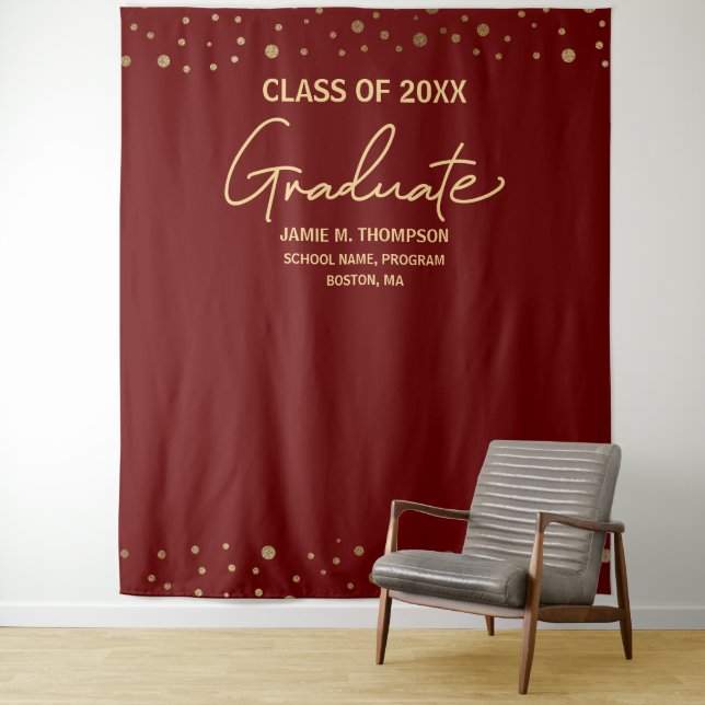 Burgundy Gold Class of  backdrop custom graduation Tapestry (In Situ)
