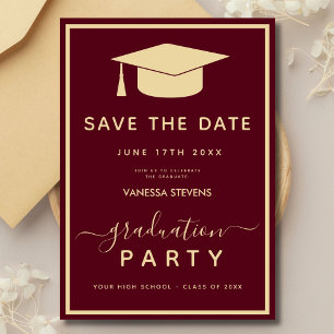 Burgundy Gold Classic Graduation Save the Date Invitation