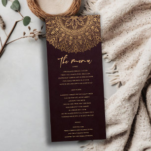 BURGUNDY GOLD CLASSIC ORNATE MANDALA WEDDING MENU