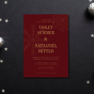 Burgundy & Gold Clean Snowflake Winter Wedding Invitation