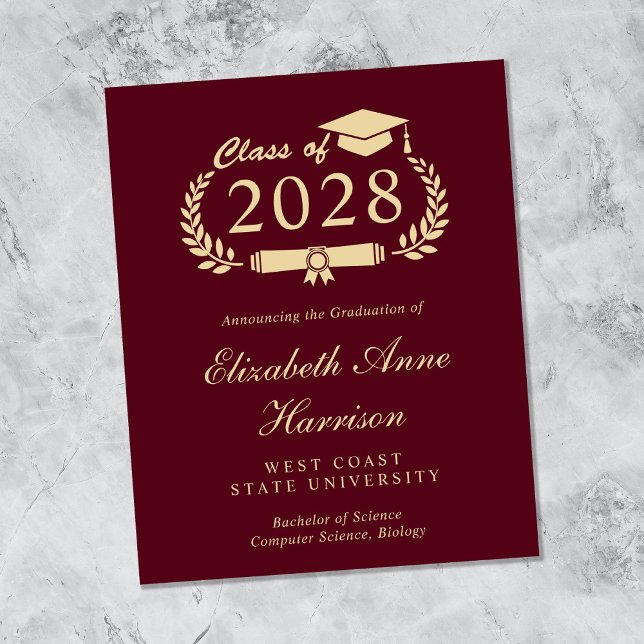Burgundy Gold College Graduation Announcement (Creator Uploaded)