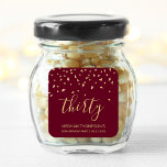 Burgundy Gold Confetti 30th Birthday Square Sticker<br><div class="desc">Help her celebrate her 30th birthday in style with this simple but elegant design, featuring faux gold triangular confetti sifting down on the word "thirty" in gold handwriting font on a burgundy red background. Personalise it with the name of the honoree in gold sans serif font, along with the occasion...</div>