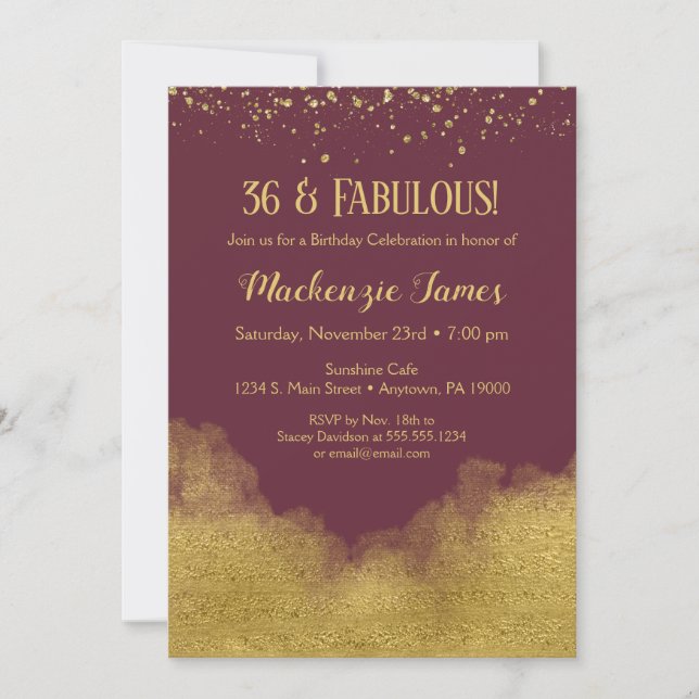 Burgundy Gold Confetti Birthday Invitation (Front)