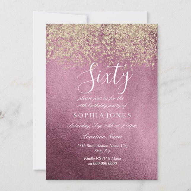 Burgundy Gold Confetti Glitter 60th birthday party Invitation (Front)