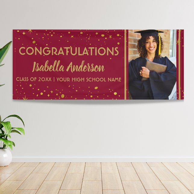 Burgundy Gold Confetti Grad  Photo Graduation 2026 Banner (Creator Uploaded)