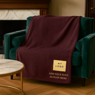 Burgundy gold corporate logo luxury company fleece blanket