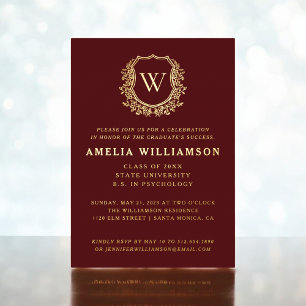 Burgundy Gold Crest Monogram Graduation Party