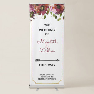 Burgundy Gold Custom Event Wedding Directional Retractable Banner