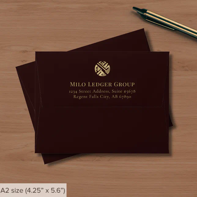 Burgundy Gold Custom Logo Note Card Envelope | Zazzle