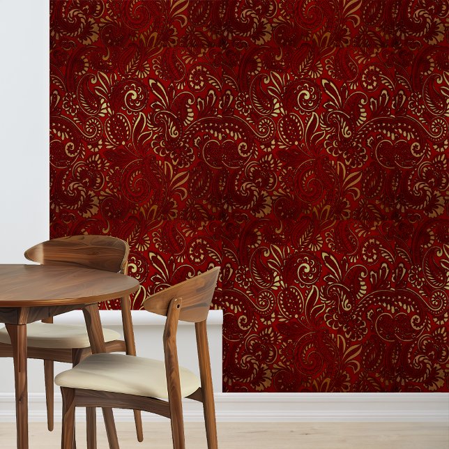 Burgundy Gold Damask Paisley  Wallpaper (Creator Uploaded)