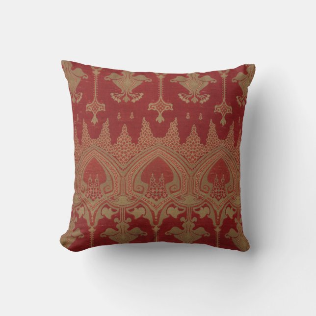 Burgundy Gold Damask Vintage Elegant Brocade Cushion (Front)