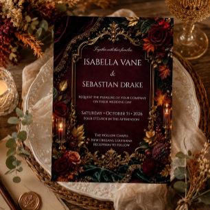 Burgundy & Gold Dark Romance Wedding  Invitation