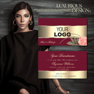 Burgundy Gold Decor and Cute Rose Flower with Logo Business Card