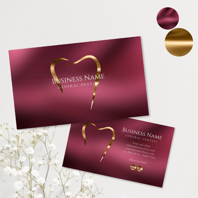 Burgundy & Gold Dentist Business Card (Creator Uploaded)
