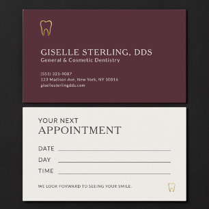 Burgundy & Gold Dentist Office Appointment Business Card