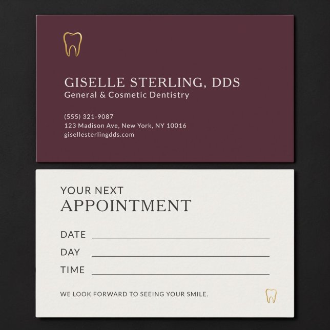 Burgundy & Gold Dentist Office Appointment Card (Creator Uploaded)