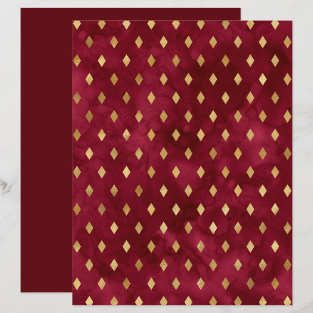 Burgundy Gold Diamond Pattern Scrapbook Paper (Front/Back)