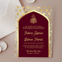 Burgundy Gold Diamonds Arch Muslim Wedding