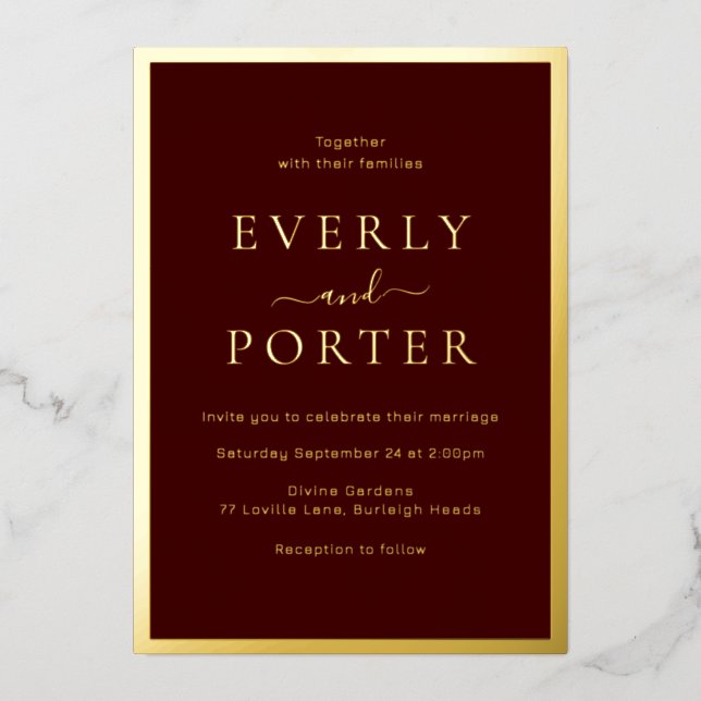 Burgundy & Gold Elegance Wedding Golden (Front)