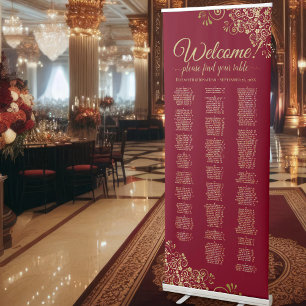 Burgundy & Gold Elegant Alphabetical Seating Chart Retractable Banner