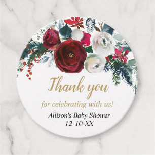 Burgundy gold elegant Christmas floral Favour Tags
