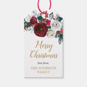 Burgundy gold elegant Christmas floral Gift Tags