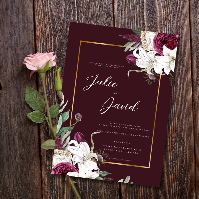 Burgundy Gold- Elegant Floral Luxe wedding Invitation (Creator Uploaded)