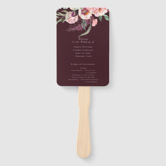 Burgundy Gold- Elegant Floral Luxe wedding PROGRAM Hand Fan