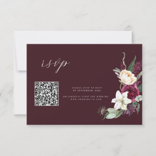 Burgundy Gold- Elegant Floral Luxe wedding QR RSVP Card