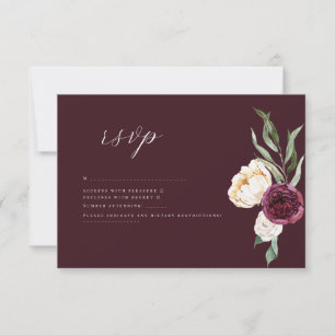 Burgundy Gold- Elegant Floral Luxe wedding  RSVP Card