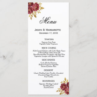 Burgundy Gold Elegant Florals Modern Simple Menu