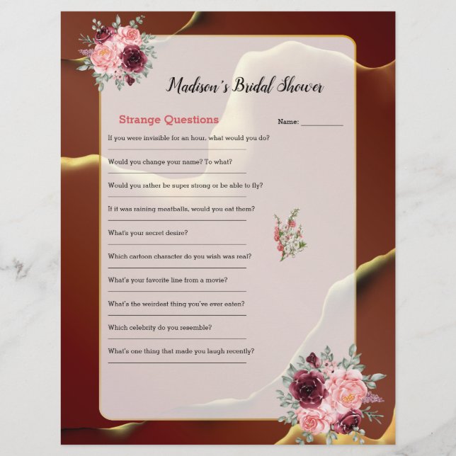 🤵 Burgundy Gold Elegant Inky Abstract Wedding   (Back)