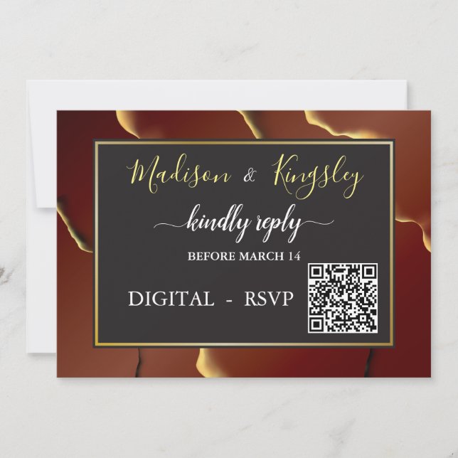 🤵 Burgundy Gold Elegant Inky Abstract Wedding   Invitation (Front)