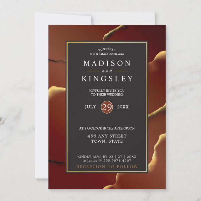 Burgundy Gold 🌿 Elegant Inky Abstract Wedding Invitation (Front)