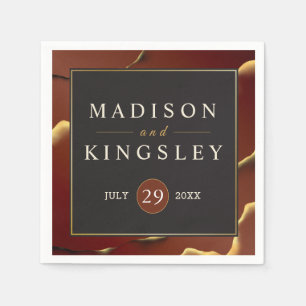 Burgundy Gold 🌿 Elegant Inky Abstract Wedding Napkin