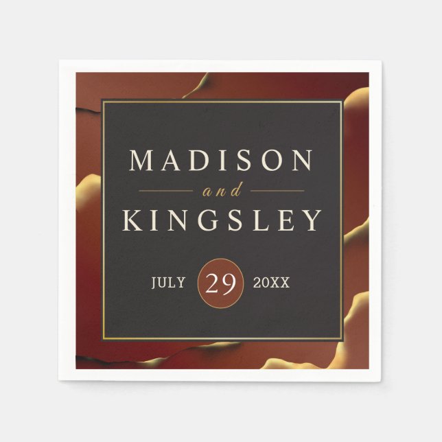 Burgundy Gold 🌿 Elegant Inky Abstract Wedding Napkin (Front)