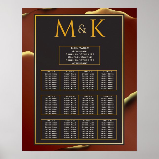 🤵 Burgundy Gold Elegant Inky Abstract Wedding   Poster (Front)
