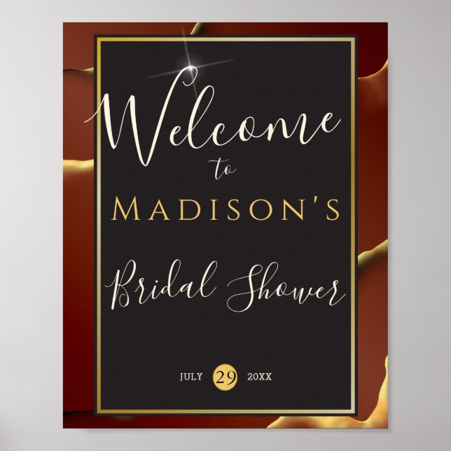 🤵 Burgundy Gold Elegant Inky Abstract Wedding   Poster (Front)