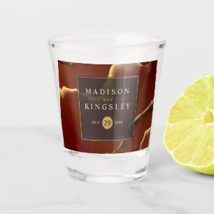 🤵 Burgundy Gold Elegant Inky Abstract Wedding   Shot Glass
