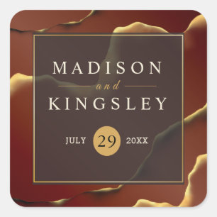 🤵 Burgundy Gold Elegant Inky Abstract Wedding   Square Sticker