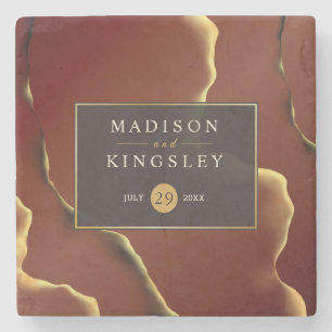 🤵 Burgundy Gold Elegant Inky Abstract Wedding   Stone Coaster