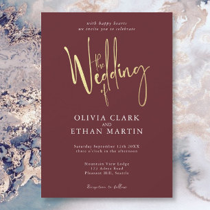Burgundy Gold Elegant Modern Simple Invitation