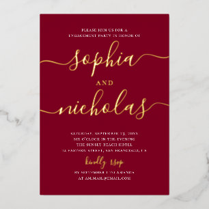 Burgundy Gold Elegant Script Engagement Party