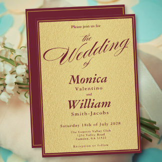 Burgundy Gold Elegant Script Wedding Invitation